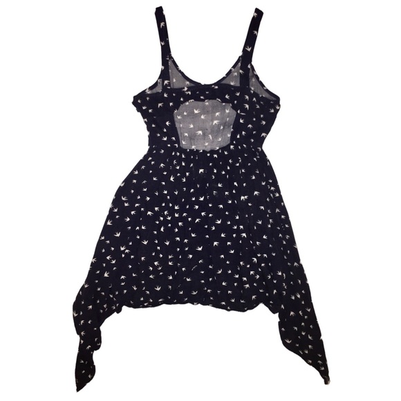 Sundress w/ Birds Cut Out Back Sleeveless Asymmetrical Navy Adam Levine Large - Picture 6 of 16